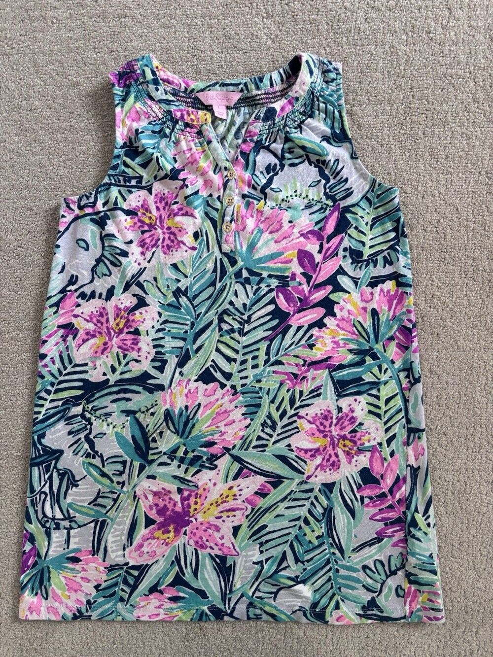 Lilly Pulitzer Essie Kids Girl Mini Dress Smocked Sz Large Tropical Resort Beach